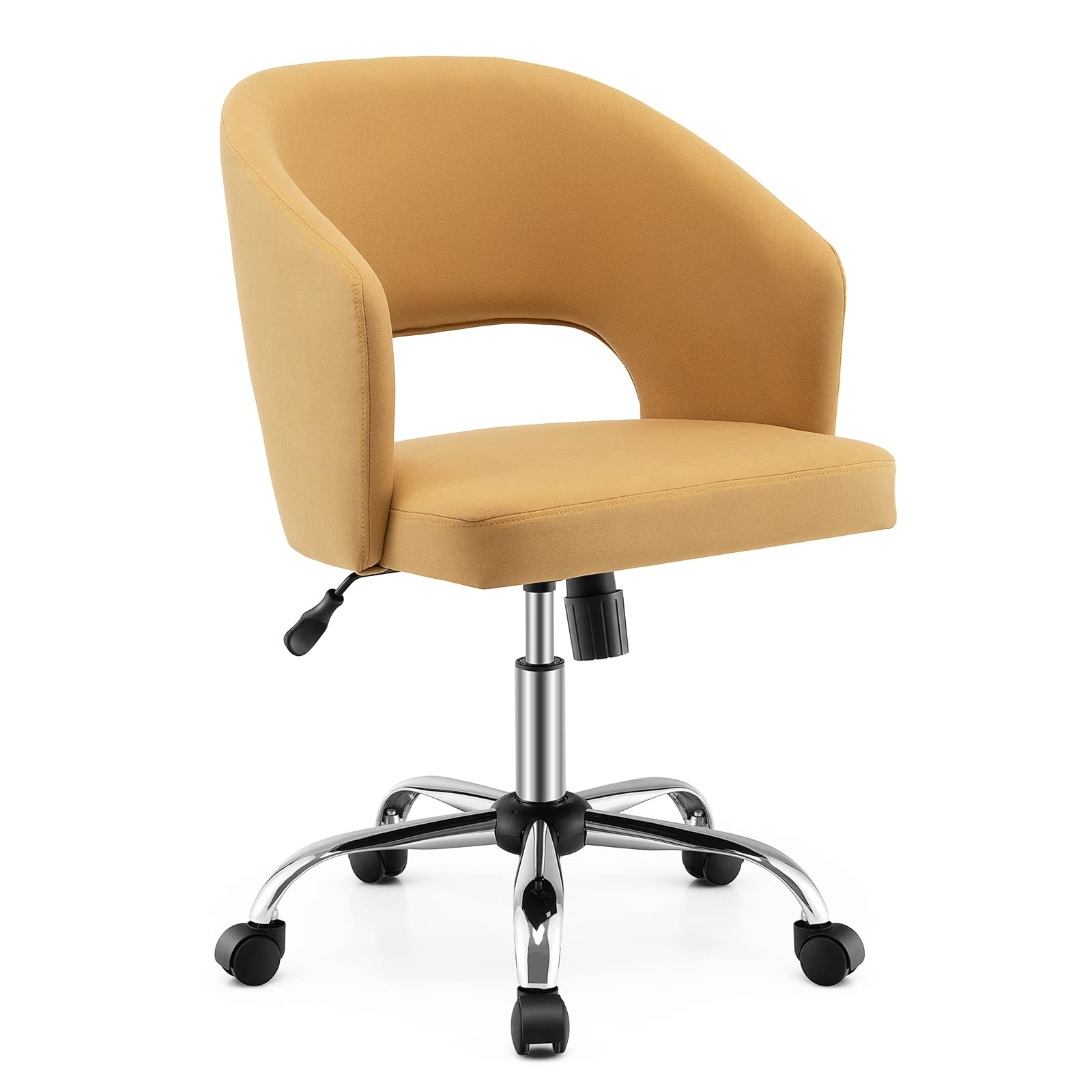 Giantex Home Office Desk Chair, Mid Back Swivel Chair with Hollow Design & Height Adjustable (Yellow)
