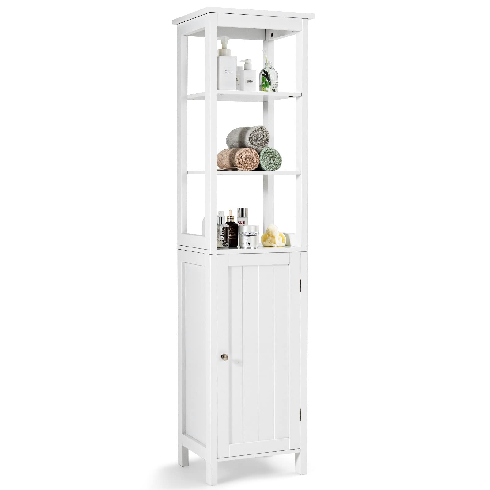 Giantex Bathroom Storage Cabinet, Free-Standing Floor Cabinet W/ 3-Tier Shelf