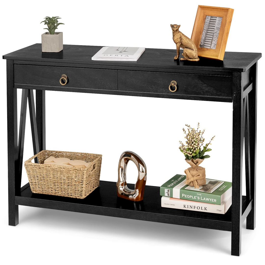 Console Table Entryway Sofa Side Table with 2 Drawers & Open Shelf