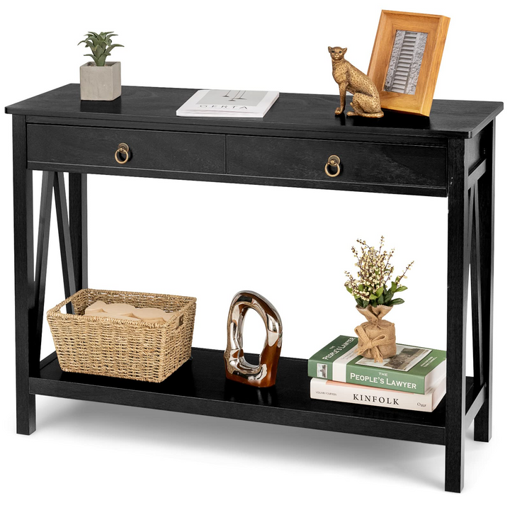 Console Table Entryway Sofa Side Table with 2 Drawers & Open Shelf
