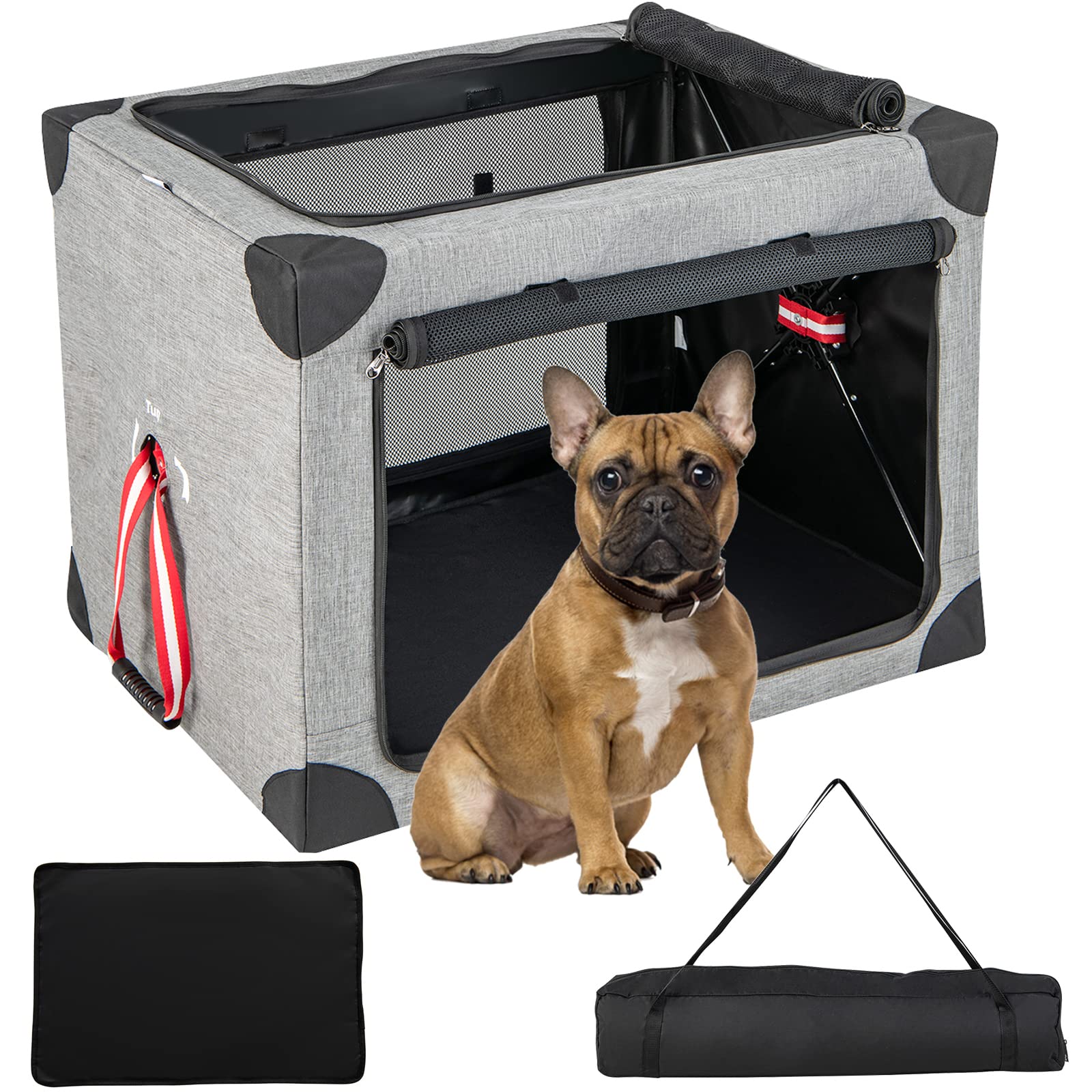 Giantex Folding Dog Soft Crate - Collapsible Pet Carry Case with 3 Mesh Doors