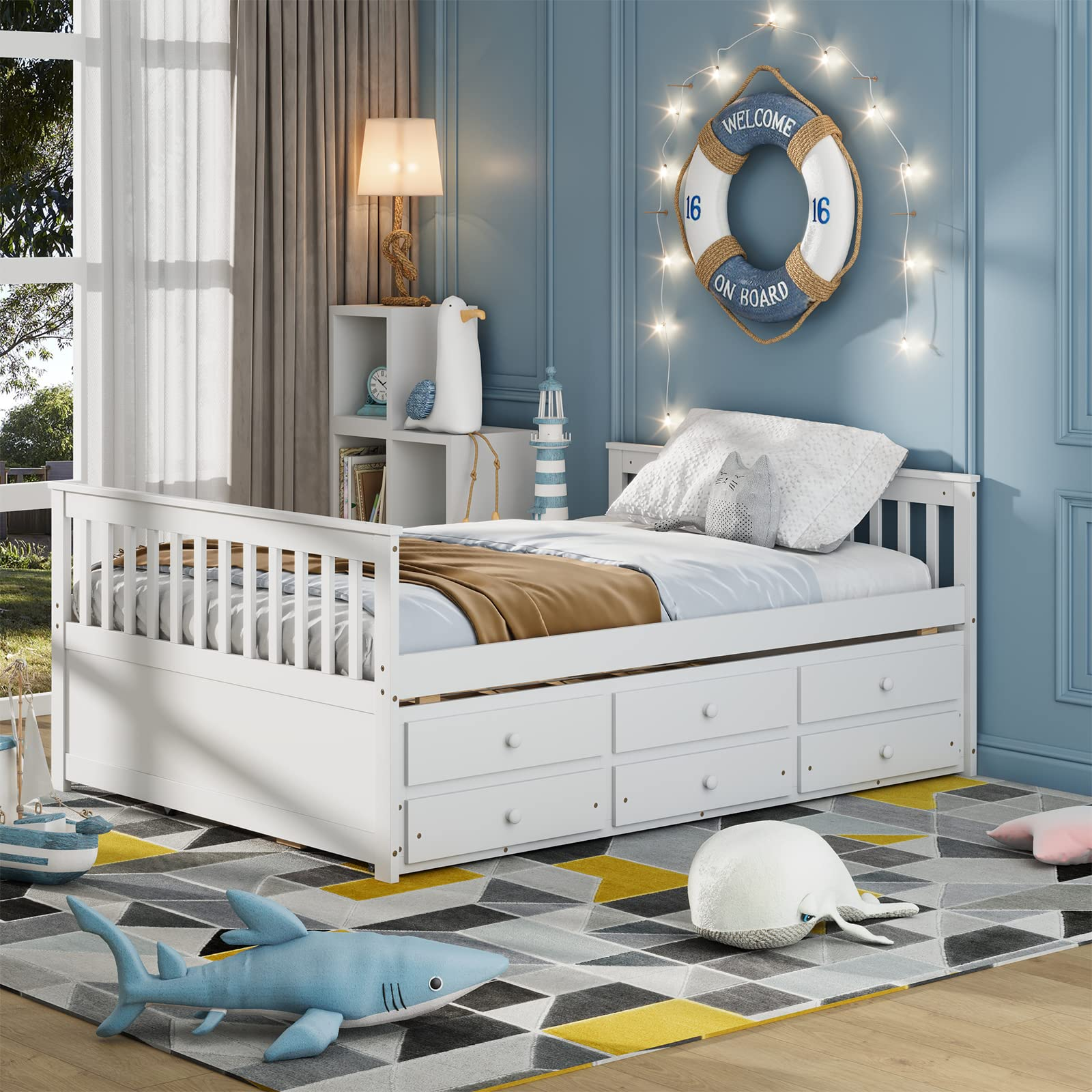 Giantex Full Captain Bed with Trundle Bed