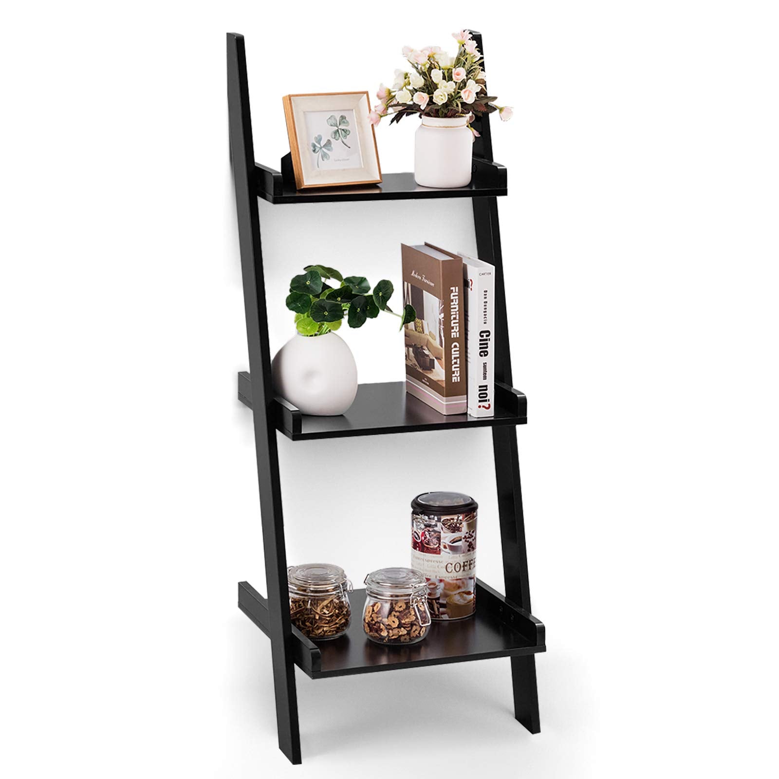 Ladder Shelf 3-Tier Wall-Leaning Bookshelf White
