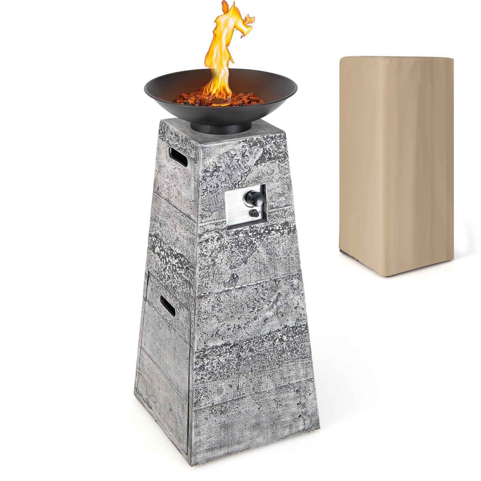 Giantex Outdoor Propane Fire Pit - 48 Inch Propane Fire Bowl Column with Lava Rocks & PVC Cover, 30,000 BTU Heat Output