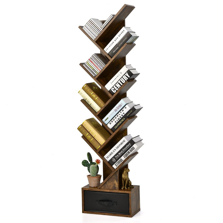 Giantex Tree Bookshelf with Drawer, 10 Shelf Space Saving