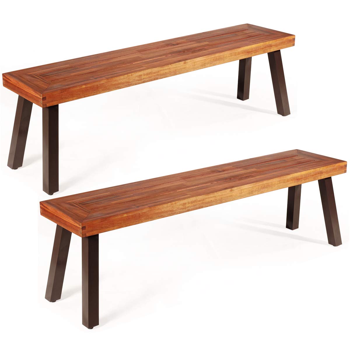 Giantex Set of 2 Outdoor Bench, Acacia Wood Patio Seating (2)