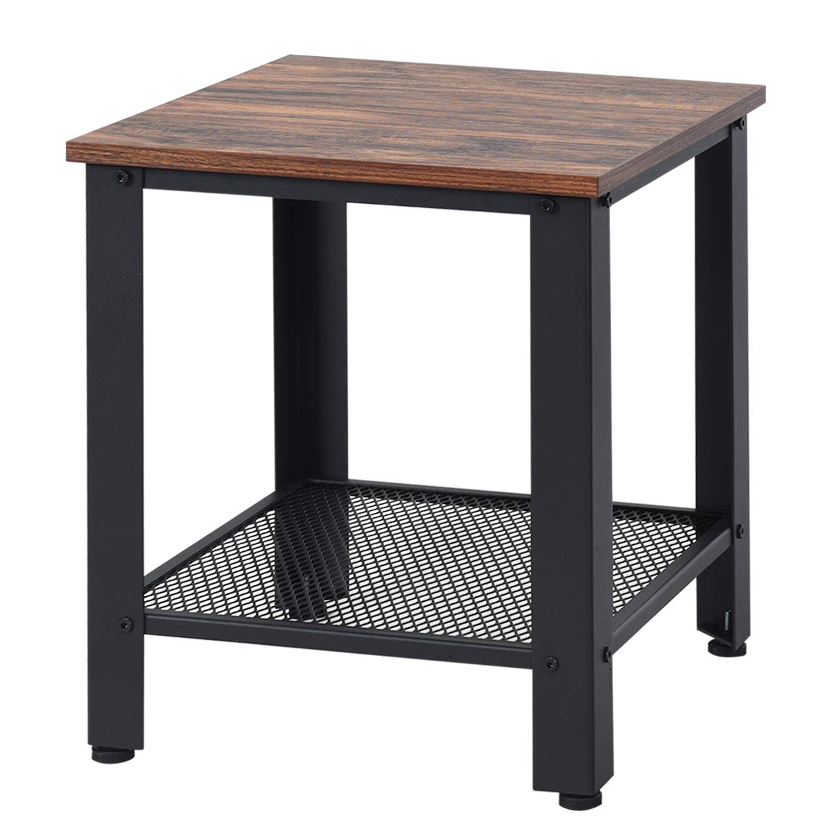 Giantex Nightstand Side Table 2-Tier W/Adjustable Feet, Storage Shelf and Metal Frame