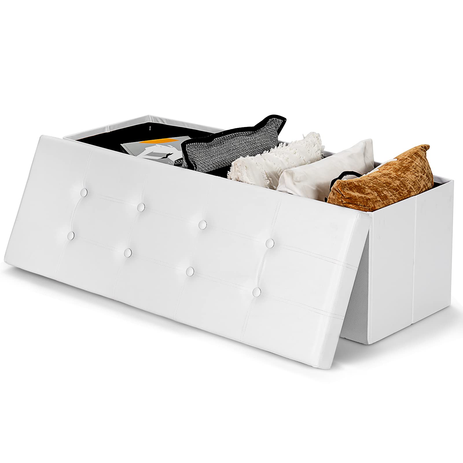 Giantex 45" Folding Storage Ottoman Bench, Faux Leather
