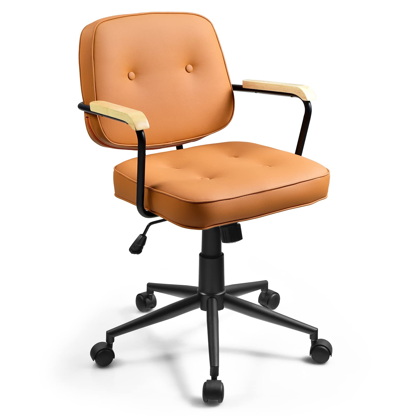 Giantex Home Office Chair, Height Adjustable PU Leather Desk Chair w/Rocking Backrest, Orange