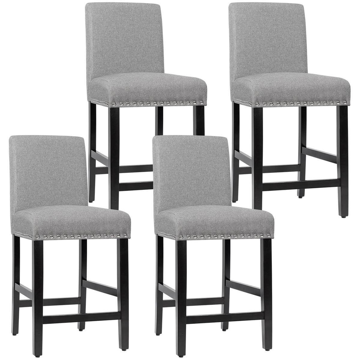 Giantex Upholstered Counter Height Bar Stools w/ Rubber Wood Legs, Breathable Linen Fabric