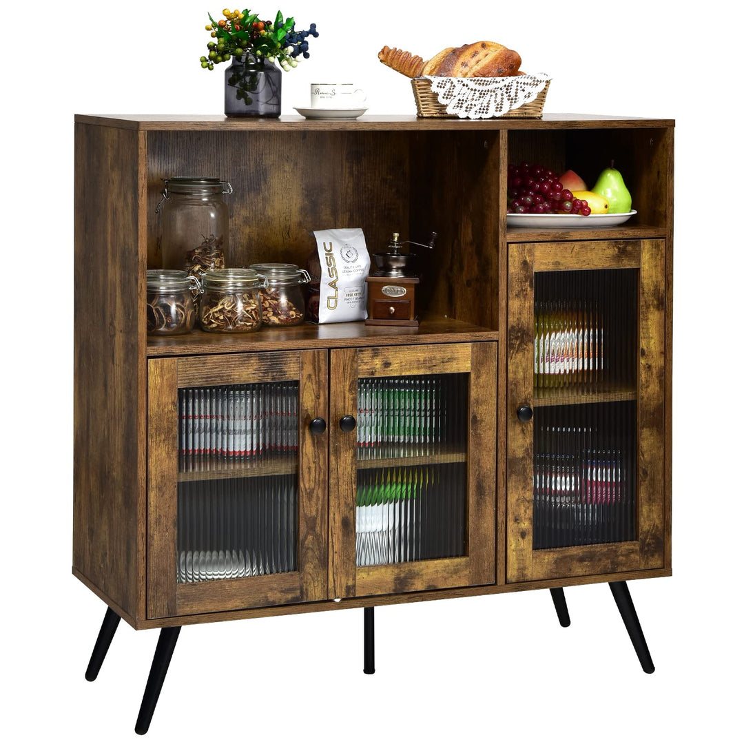 Giantex Storage Cabinet, Industrial Buffet Sideboard with Storage, 3 Door Wood Cupboard, 2 Creadenzas 2 Shelves