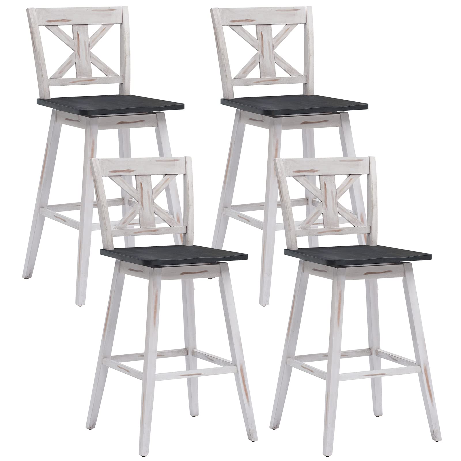 360 Degree Rubber Wood Bar Chairs, Vintage Bar Stools for Home, Restaurant & Pub