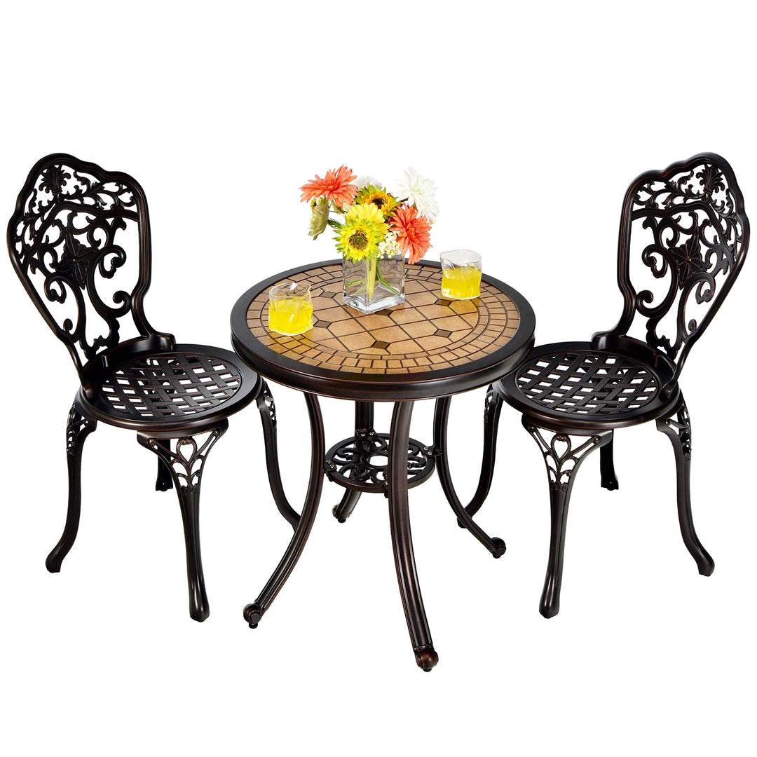 Giantex 3 Piece Patio Bistro Set, Cast Aluminum Patio Table and Chairs with Adjustable Feet(Red Copper)