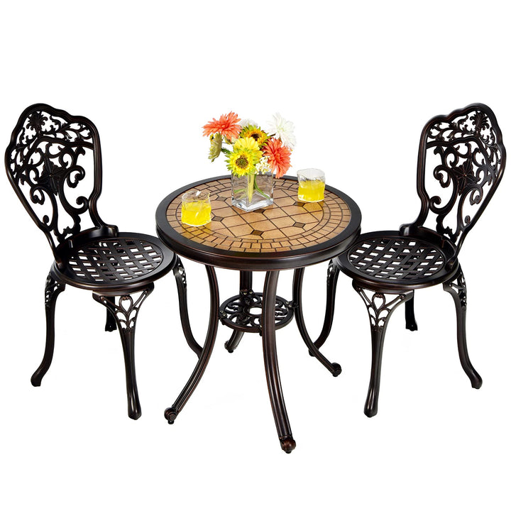 Giantex 3 Piece Patio Bistro Set, Cast Aluminum Patio Table and Chairs with Adjustable Feet(Red Copper)