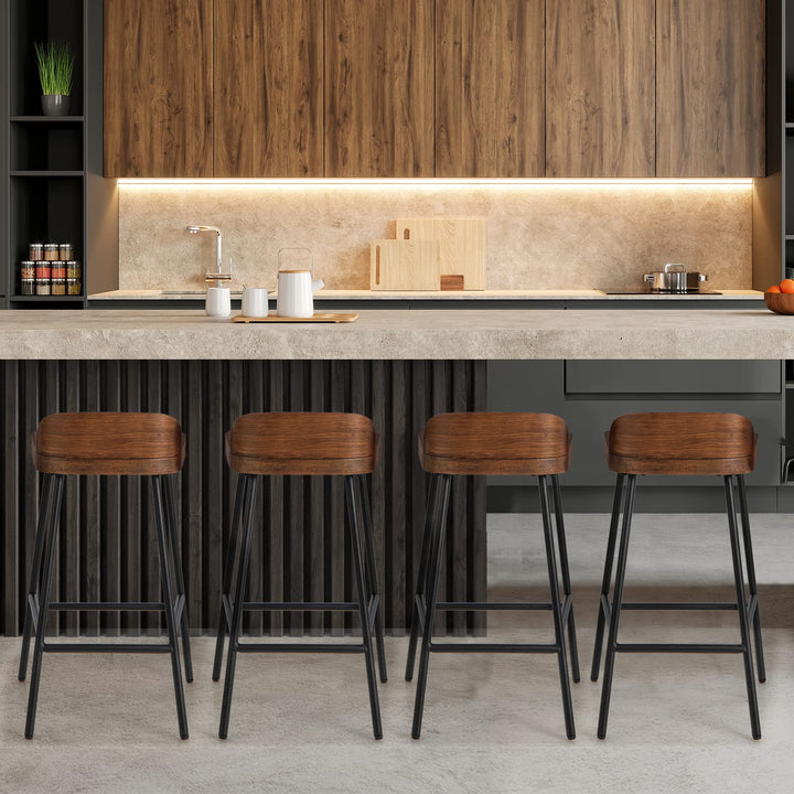Bar Stool, 24.5-Inch Height Industrial Pub Stool with Backrest and Footrest, Metal Legs, Low-Back Breakfast