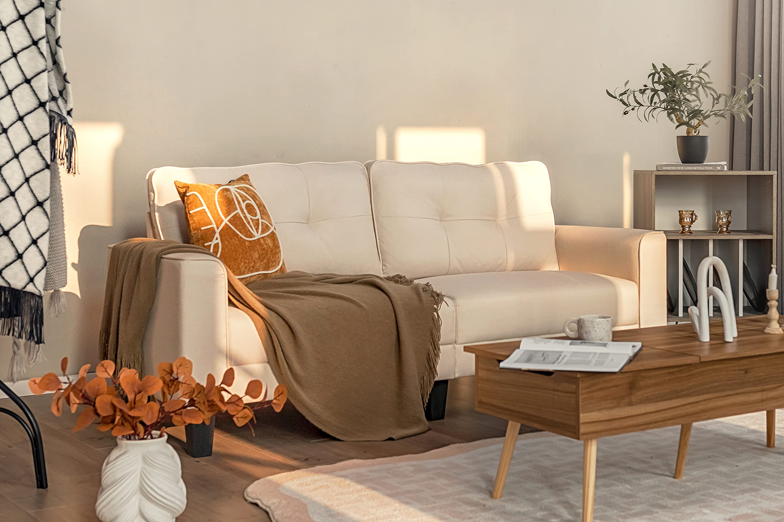 Giantex Couch, 2 Seat Sleeper Sofa, Modern Loveseat for Living Room, 6 Legs(Beige)