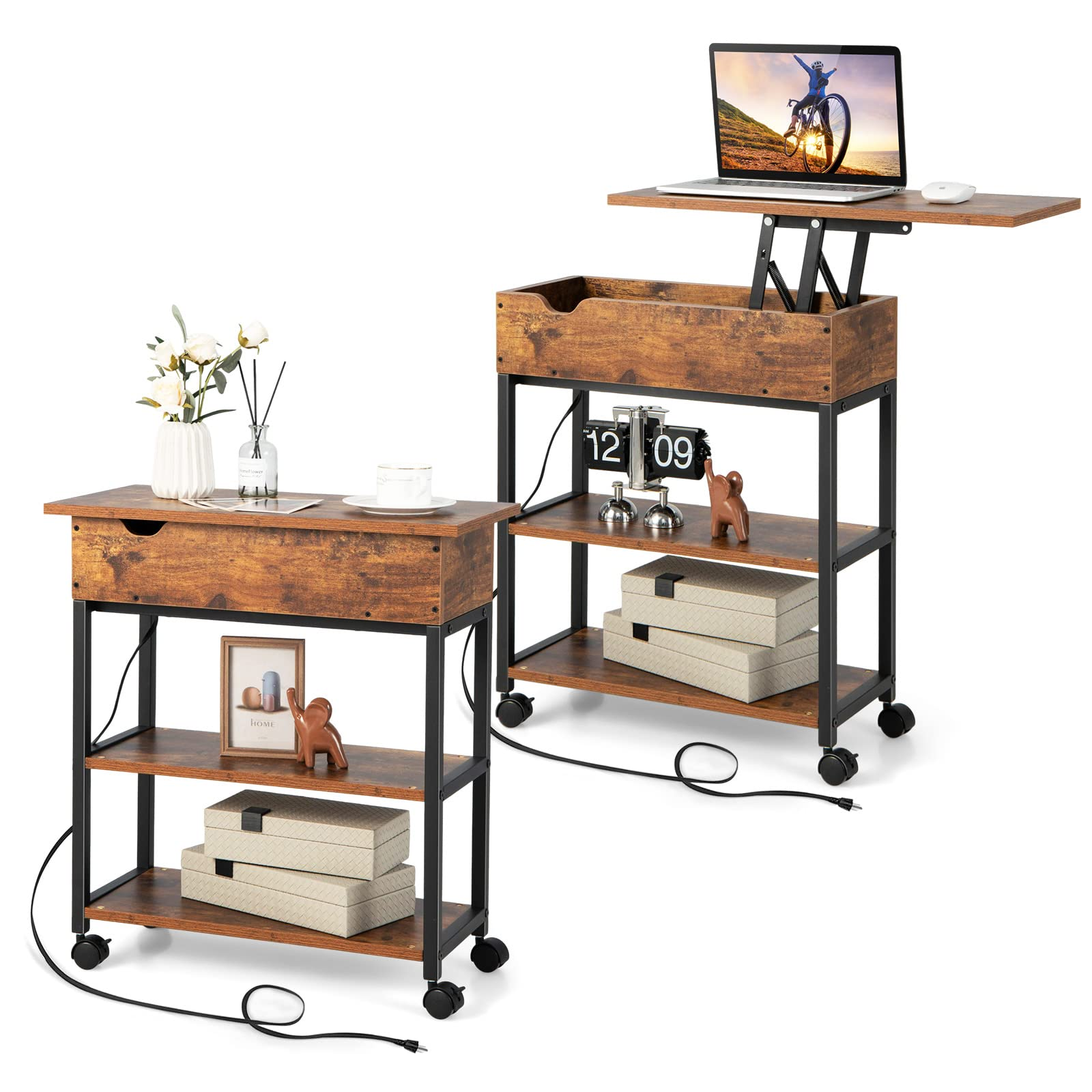 Giantex End Table with Charging Station - Lift Top Narrow Side Table