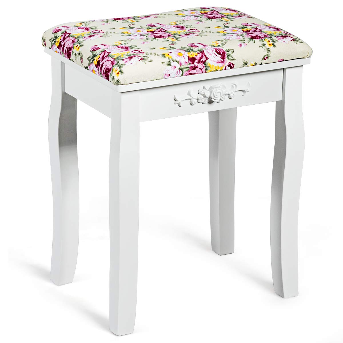 Vanity Stool Wood Dressing Padded Chair (White)