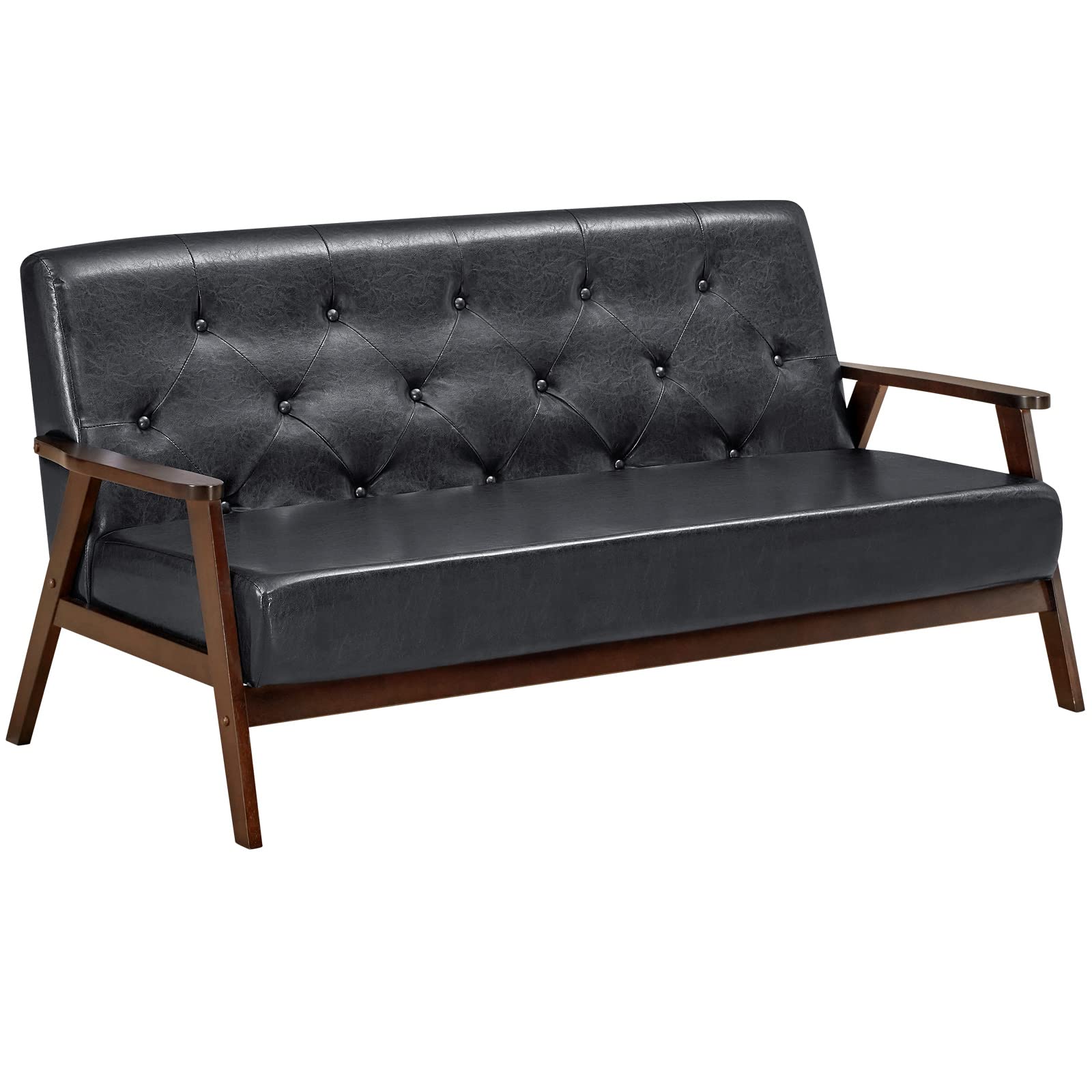 Giantex 3 Seat Sofa, Mid Century Retro Loveseat, Black Couch