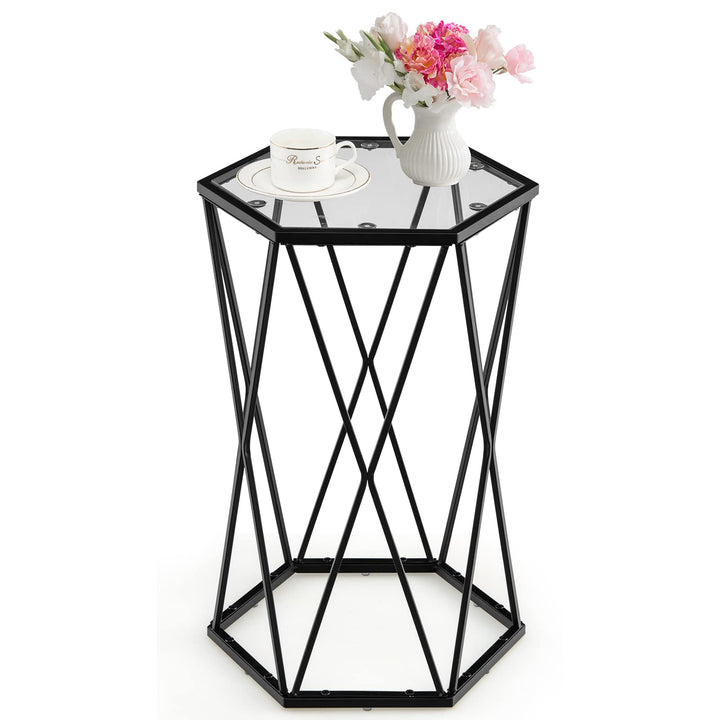 Giantex End Table w/Glass Top, Metal Frame, Small Coffee Accent Table for Small Space( 16" x 13.5" x 24")