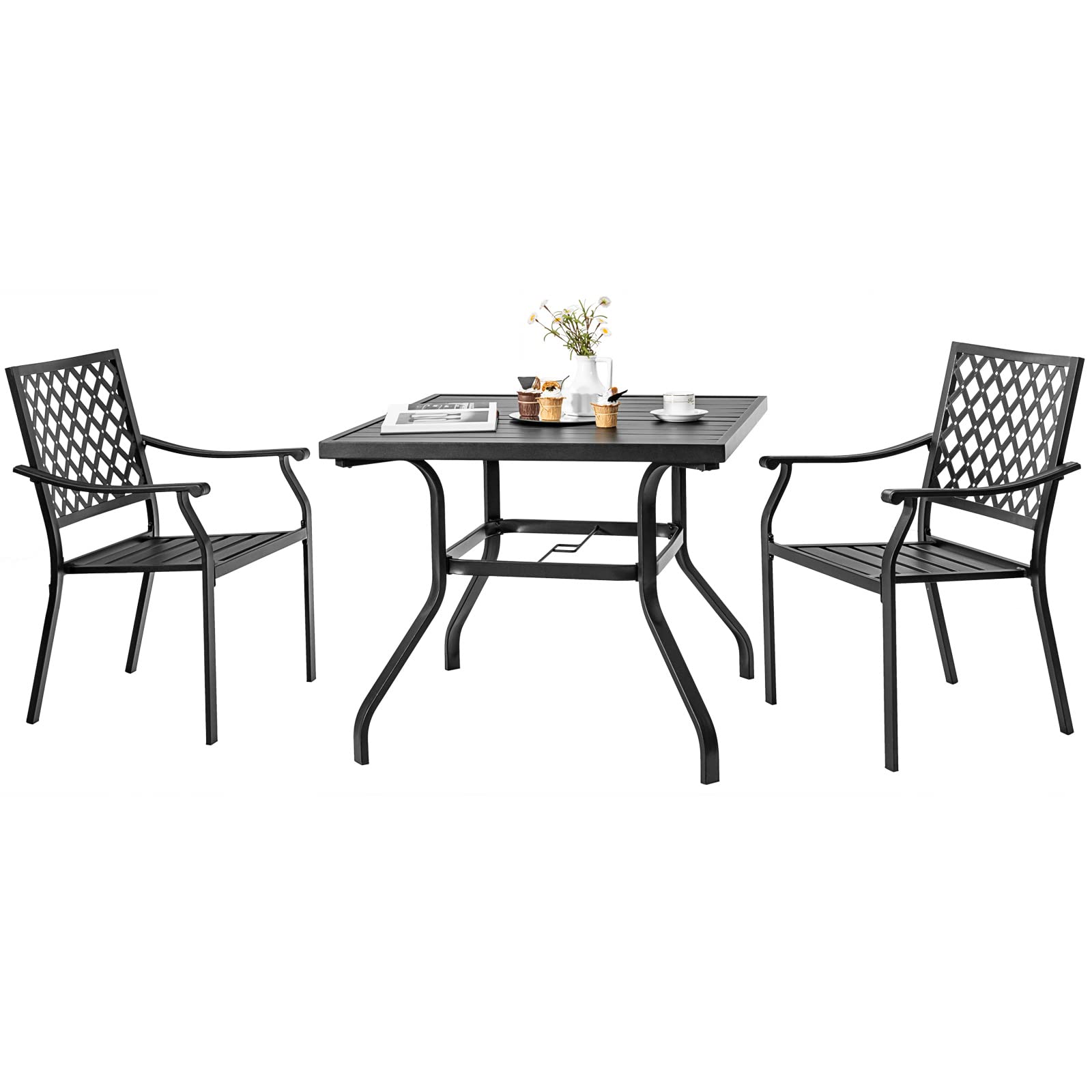 Giantex 3 Pieces Outdoor Dining Set, Patio Table & 2 Stackable Chairs, Outside Dining Furniture