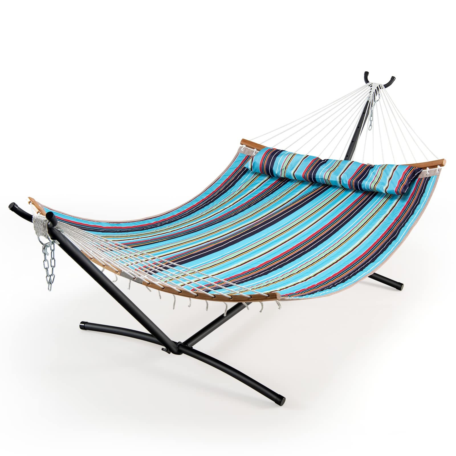 Giantex Hammock with Stand, Outdoor Hammock Swing with Stand Set (Blue&Red)