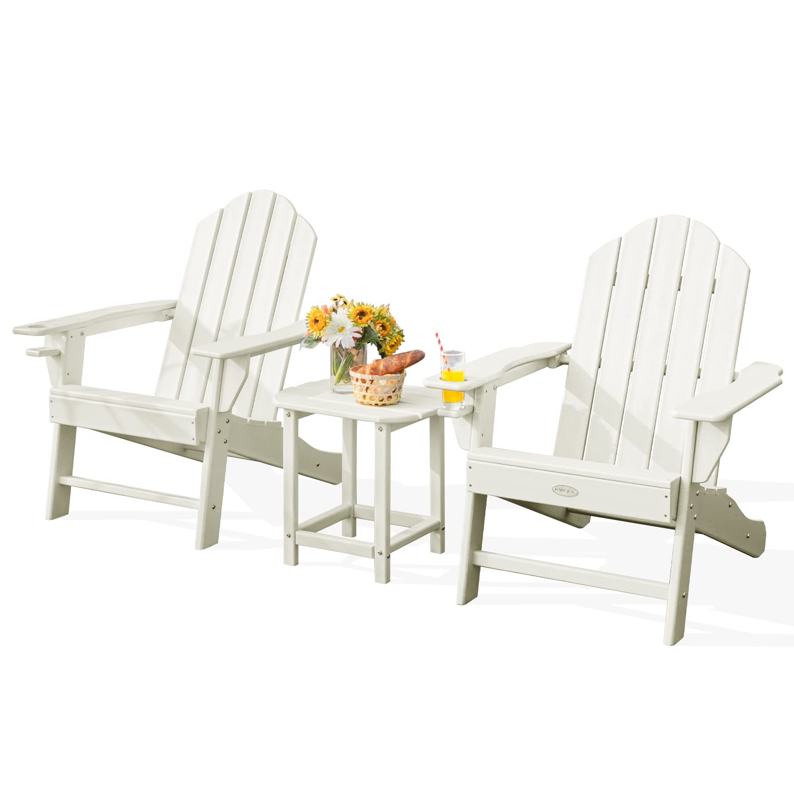Adirondack Chair with Side Table, Outdoor Fire Pit Chair Set with End Table, White