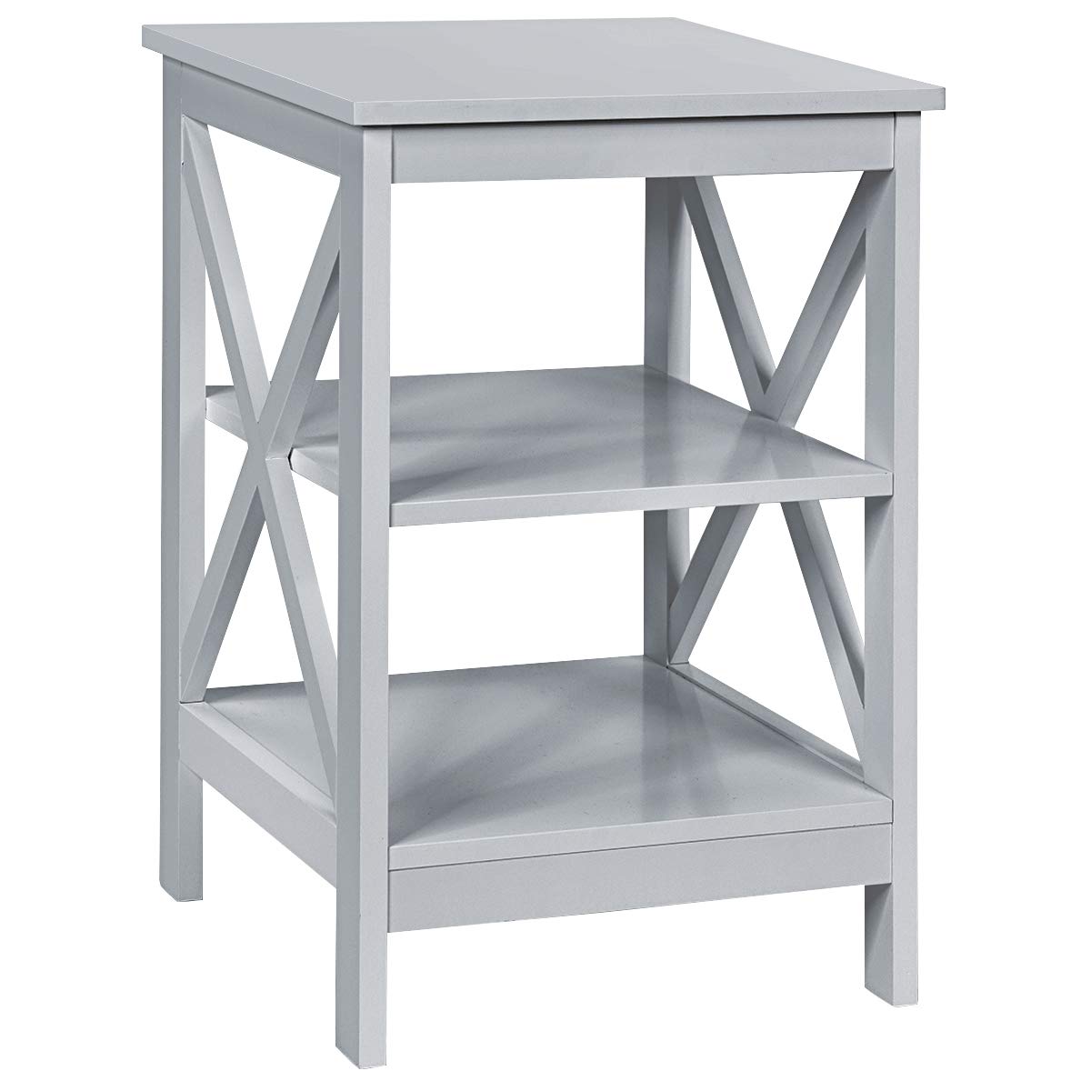 Nightstand 3-Tier X-Design W/Storage Shelves and Stable Structure Storage Organizer Display Sofa Side Table