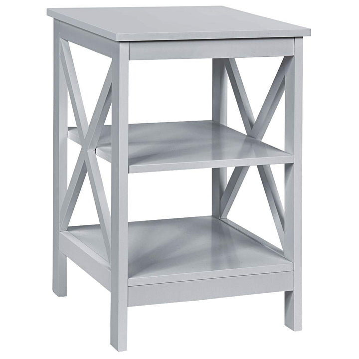 Nightstand 3-Tier X-Design W/Storage Shelves and Stable Structure Storage Organizer Display Sofa Side Table