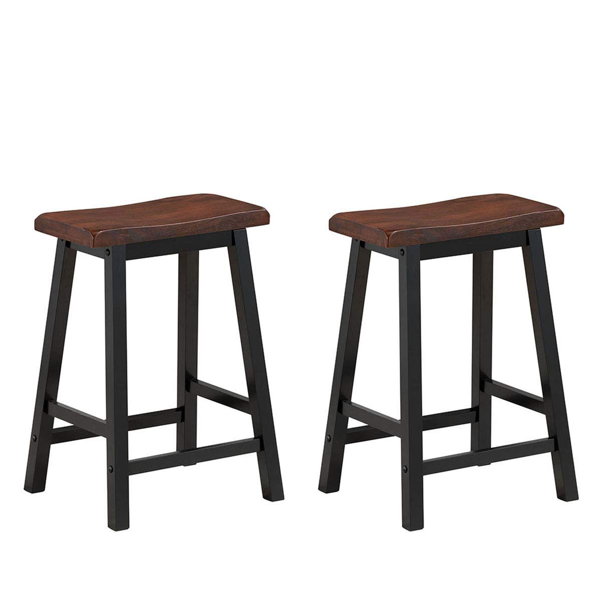 Giantex Set of 2 Saddle Seat Stools, Wood Vintage Counter Height Chairs
