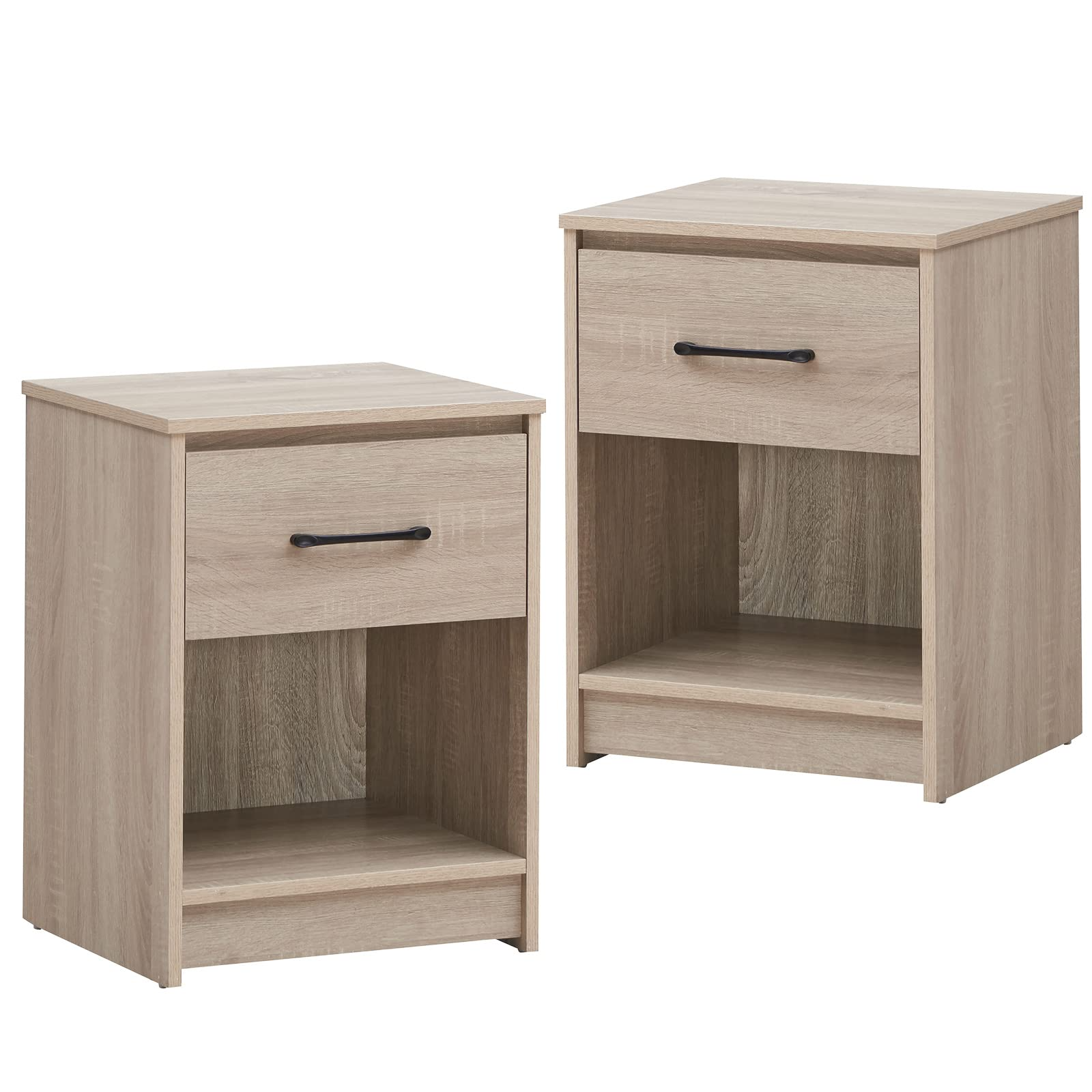Nightstand w/Drawer, Wooden End Table w/Open Storage Compartment