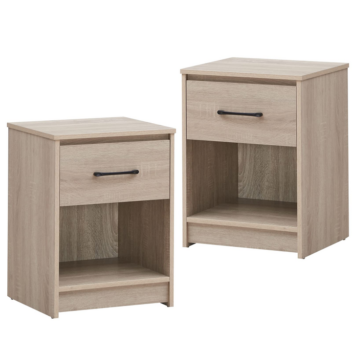 Nightstand w/Drawer, Wooden End Table w/Open Storage Compartment