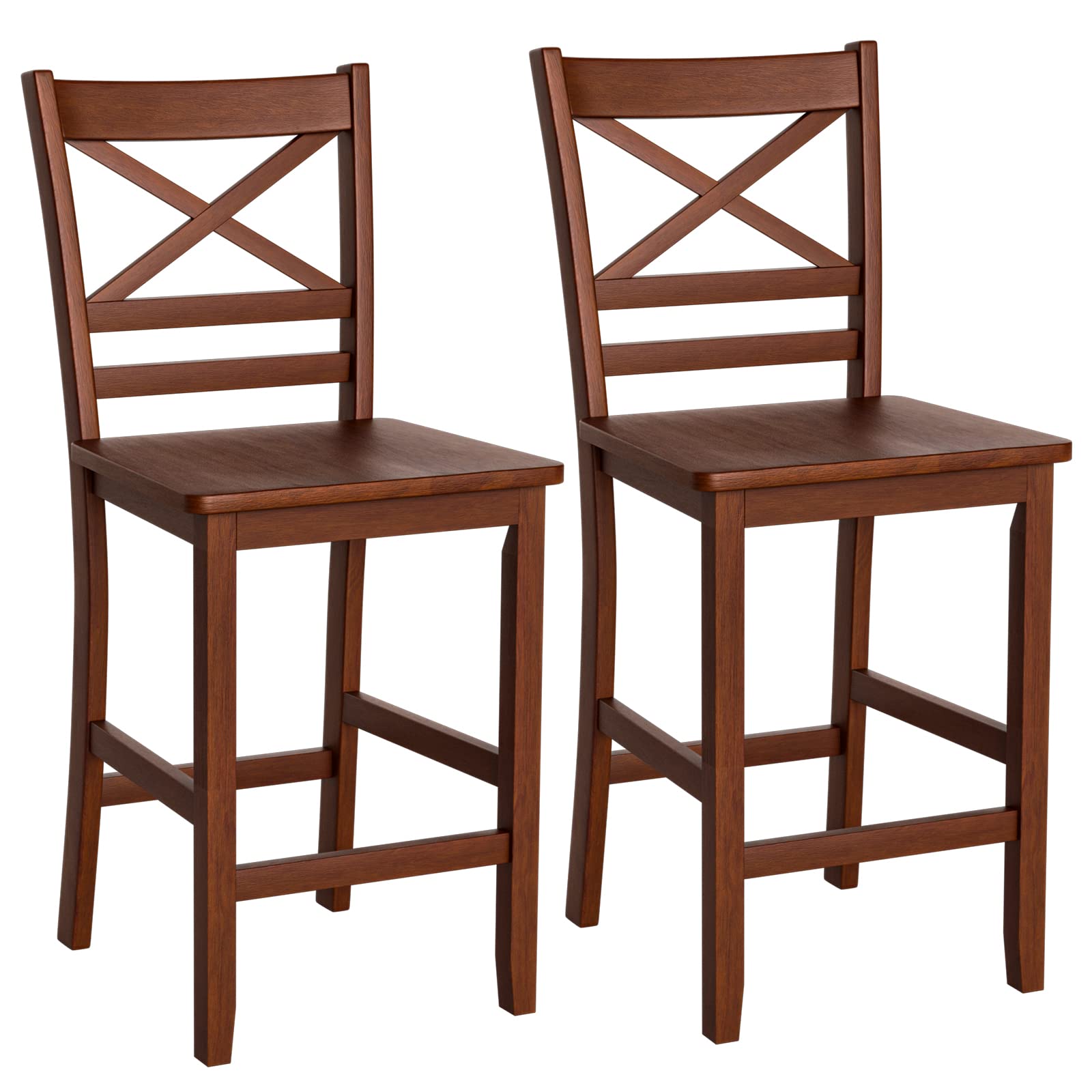 Giantex 25'' Antique Kitchen Counter Height Chairs with Wooden X-Shaped Backrest & Rubber Wood Legs