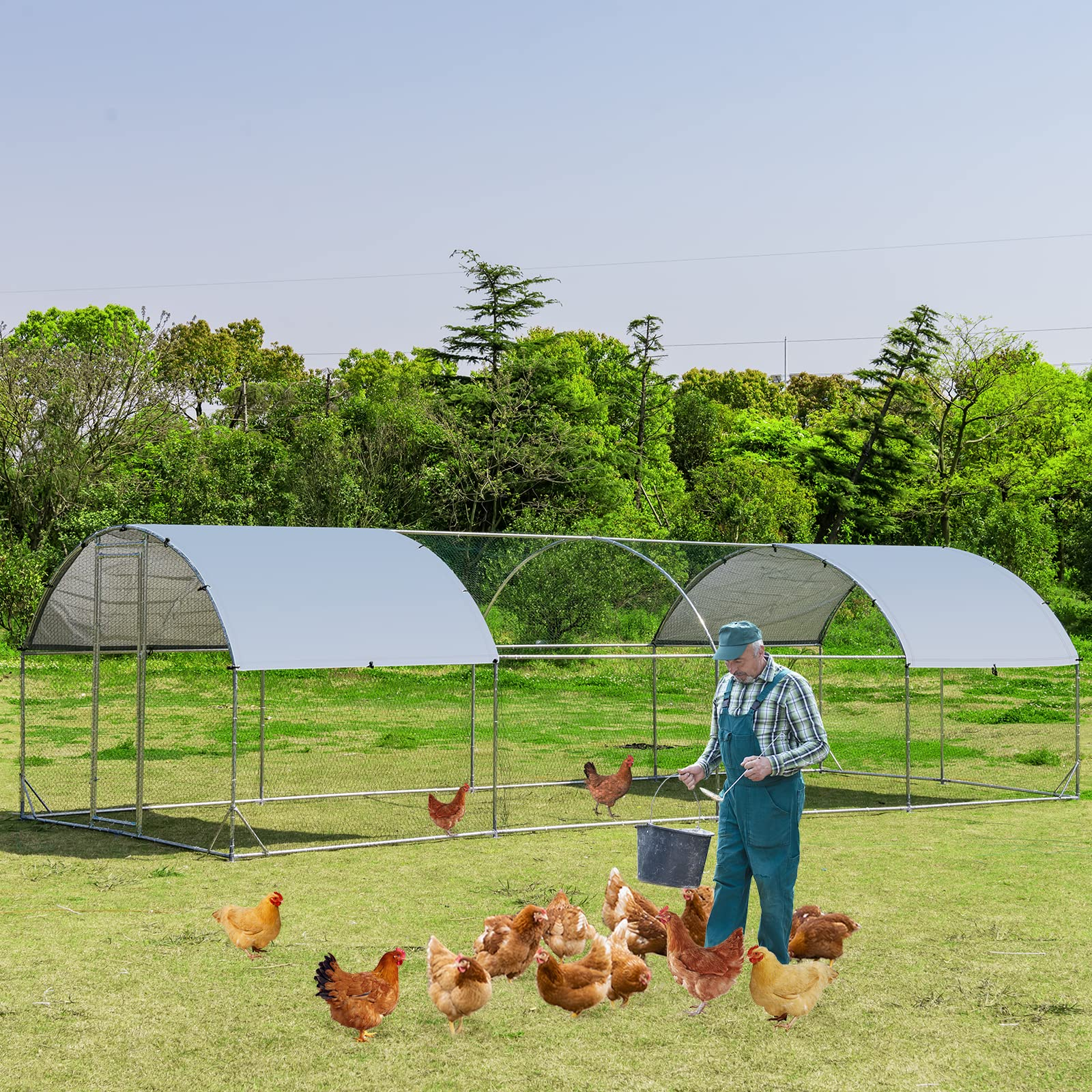 Giantex Large Metal Chicken Coop, Dome Shaped Poultry Cage Hen Run House Rabbits Habitat for Backyard Farm Outdoor