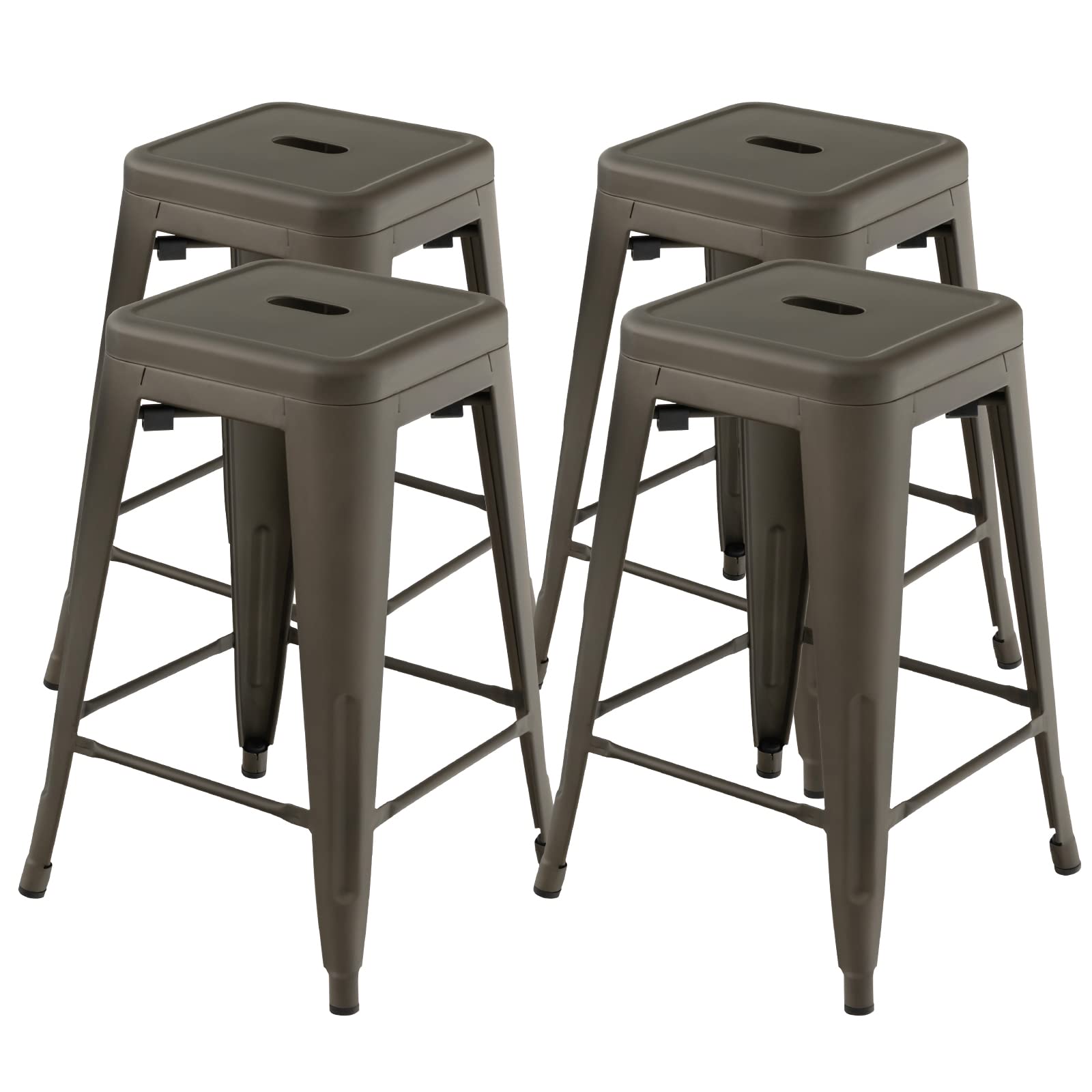 Bar Stools Set of 4, 24” or 30" Stackable Metal Stools with Square Seat & Handing Hole, X-shaped Reinforced Design