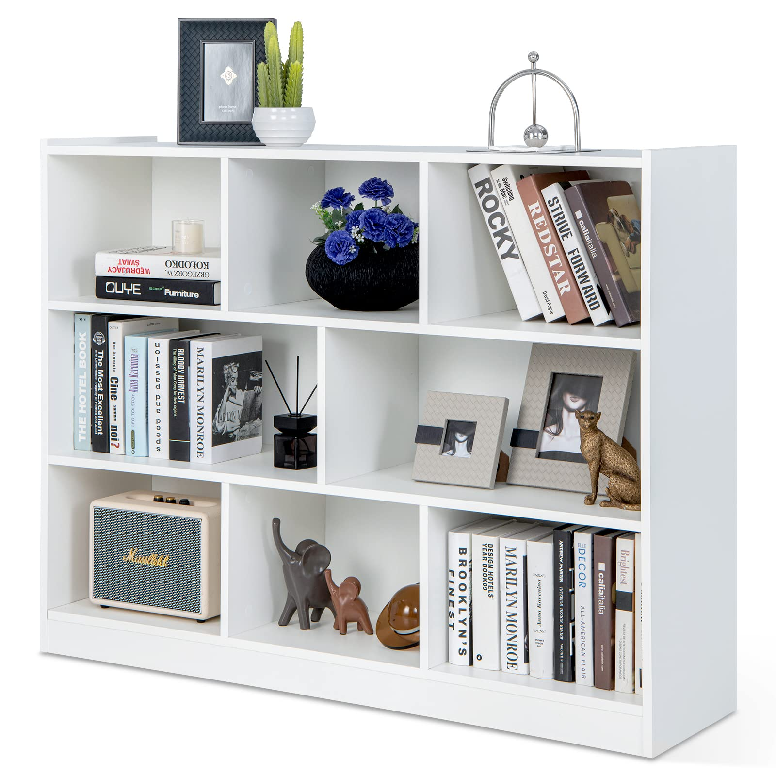 REHOOPEX Book Shelf, Design Tall Shelves with Steel Frame, Display Bookcase  Standing Organizer, Modern Decorative Wood Storage Shelves for Bedroom