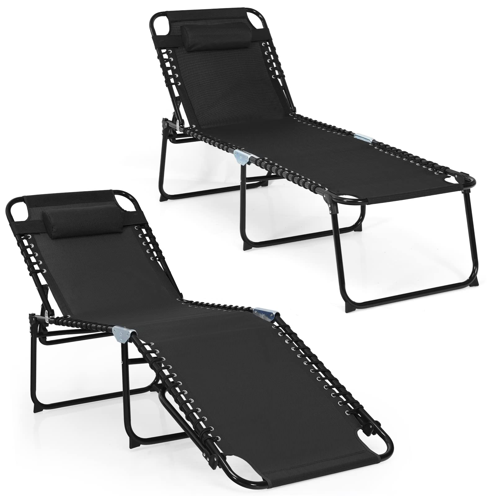 Folding Chaise Lounge Chair, Adjustable Beach Chair, Folding Patio Recliner