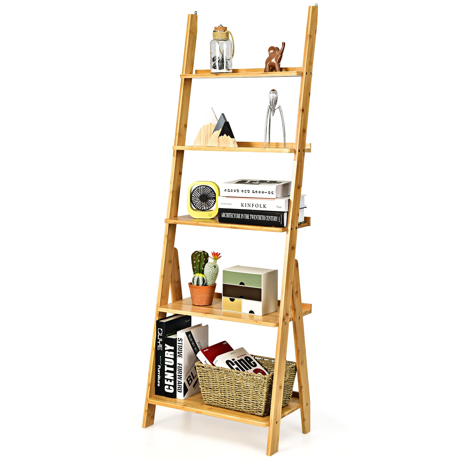 Giantex 5-Tier Ladder Shelf, Multipurpose Freestanding Display Leaning Storage Shelves
