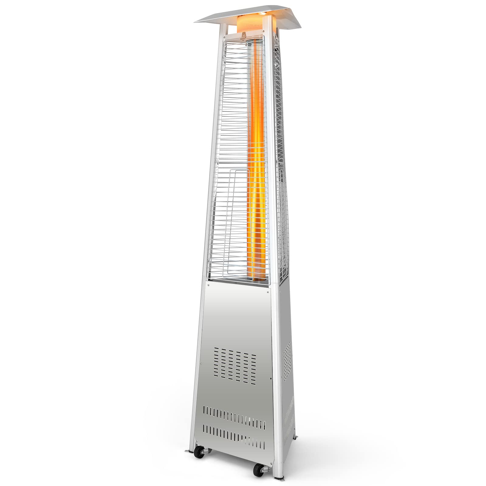 Outdoor Heater with Tip-Over & Flameout Protection for Backyard, Garden (Silver)