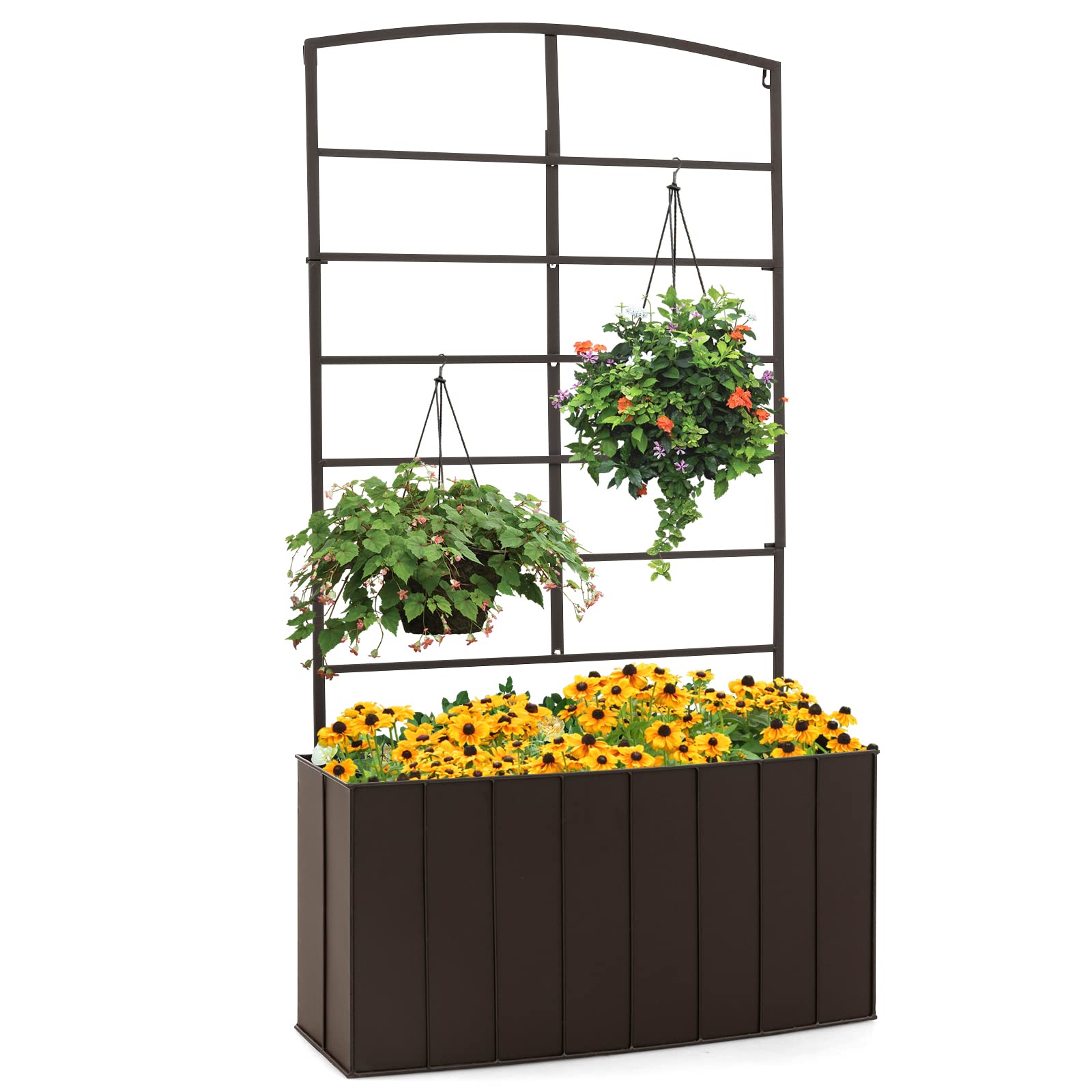 Giantex Raised Garden Bed with Trellis, Vertical Bed Box with Lattice for Vine Flowers Climbing or Hanging