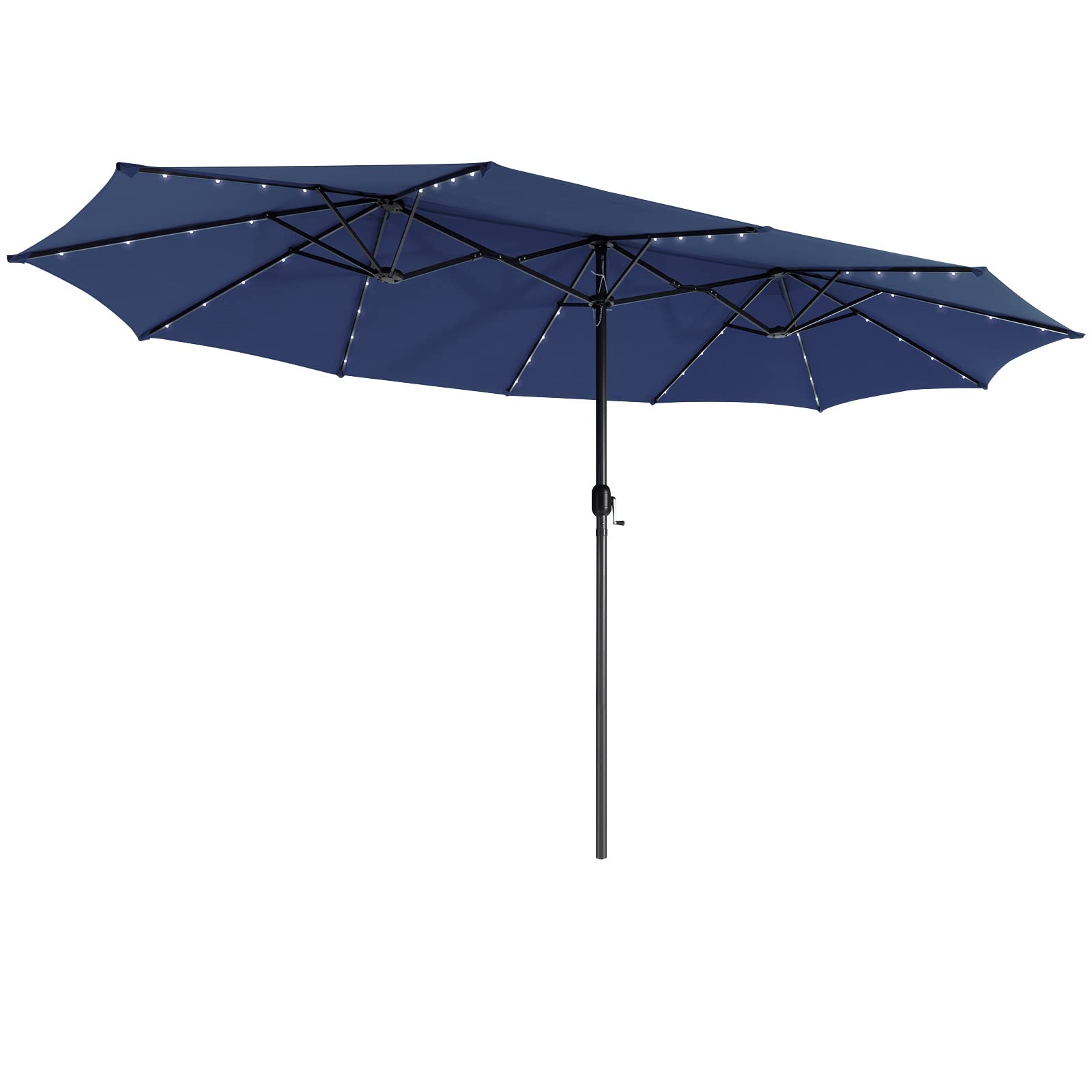 Giantex 15 FT Double Patio Umbrellas with 48 Solar LED Lights, Extra-Large Rectangle Umbrella