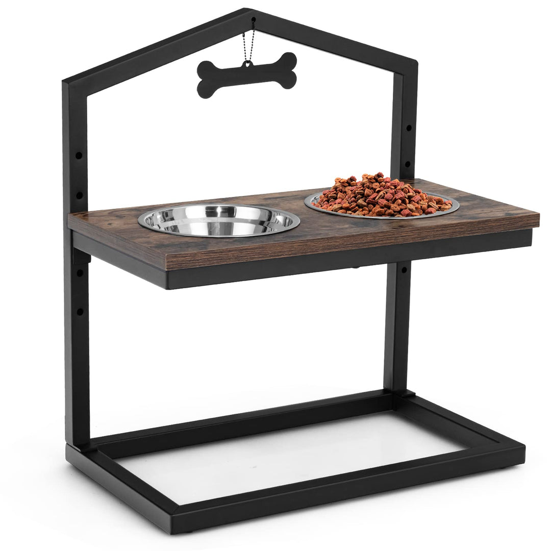 Giantex Elevated Dog Bowls Stand, 5 Adjustable Heights, 2 Stainless Steel Bowls