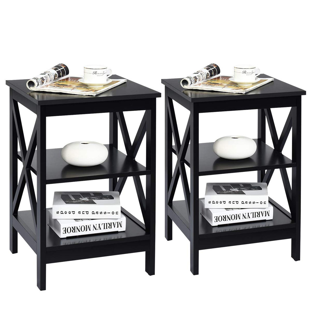 Nightstand 3-Tier X-Design W/Storage Shelves and Stable Structure Storage Organizer Display Sofa Side Table