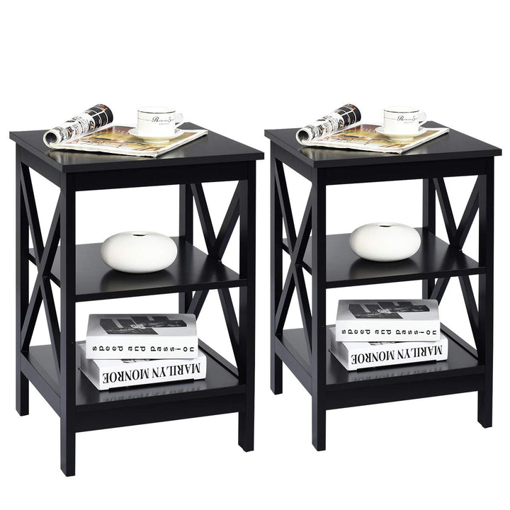 Nightstand 3-Tier X-Design W/Storage Shelves and Stable Structure Storage Organizer Display Sofa Side Table