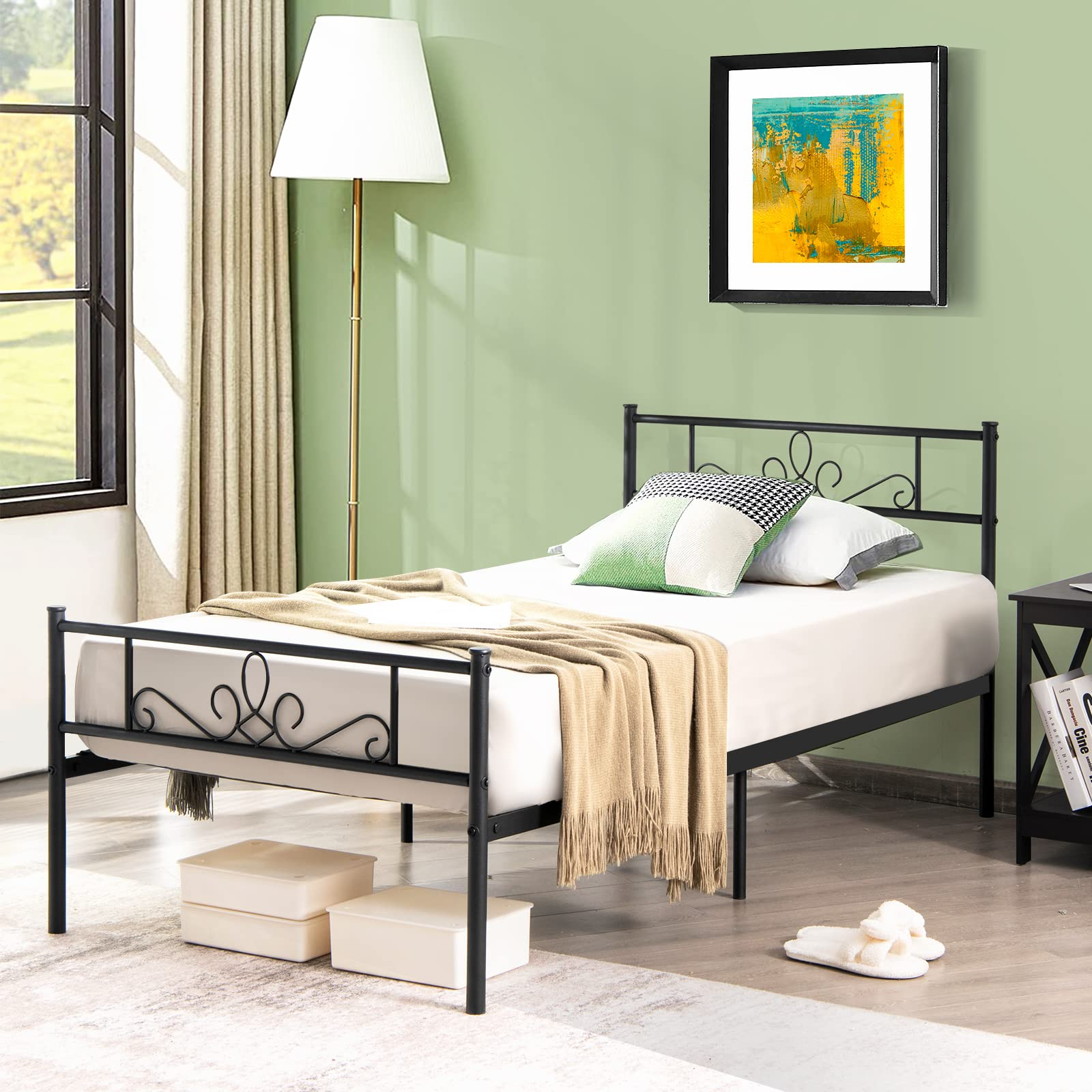 Mattress Foundation w/Heavy Duty Steel Slat Support, No Box Spring Needed