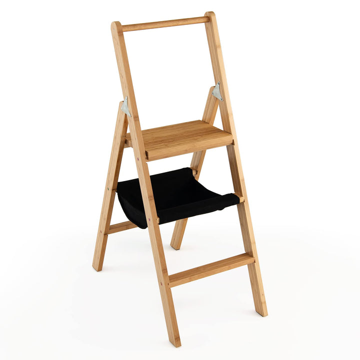 100% Bamboo Folding Step Stool with Handrail | 3 Step Ladder