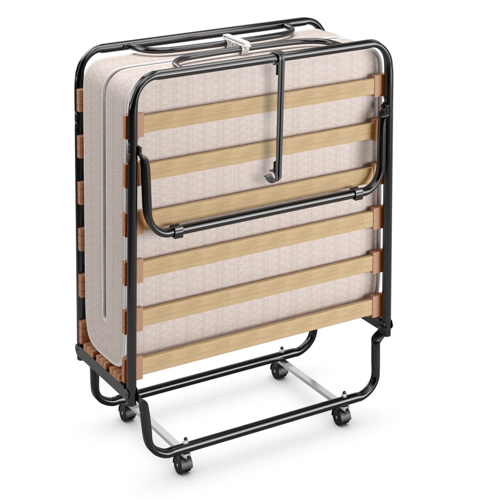 Giantex Folding Bed with Mattress for Adults, 75" x 32" Rollaway Guest Beds w/ 3 Inch Foam Mattress & Sturdy Metal Frame