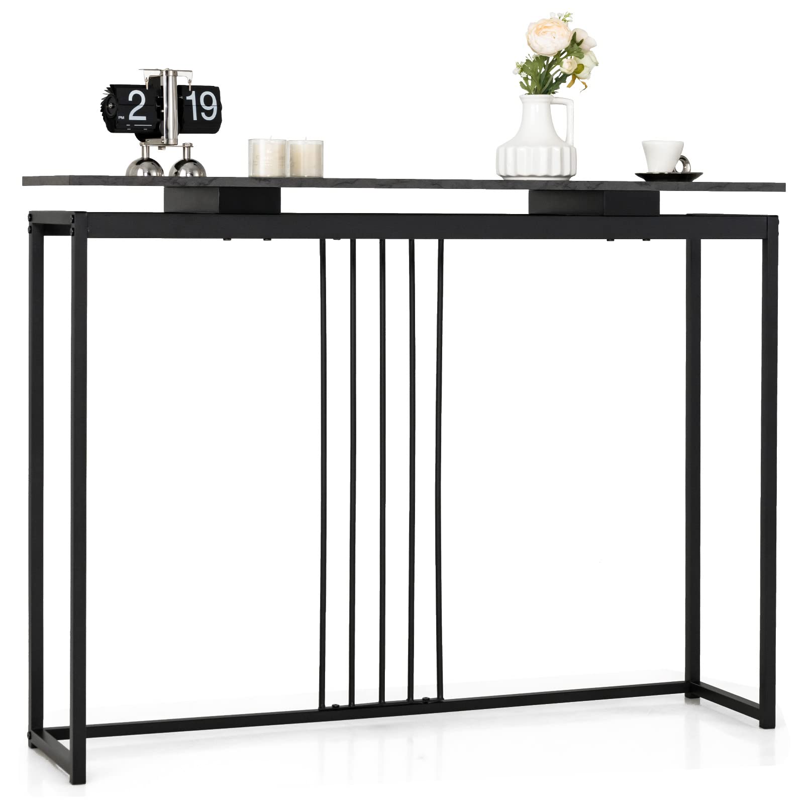 Giantex Console Tables for Entryway - 48" Faux Marble Sofa Table with Powder-Coated Steel Frame, Black