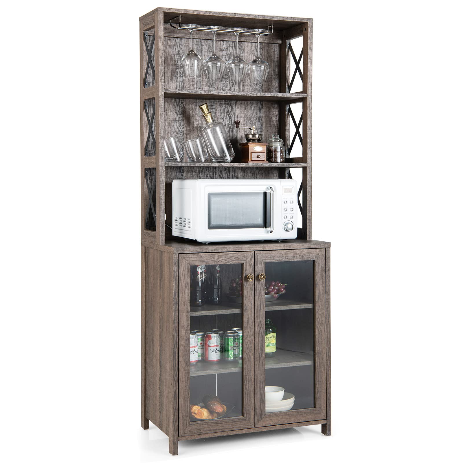 Giantex Buffet Hutch, 2 Door Sideboard, Storage Bar Cabinet w/Glass Holder