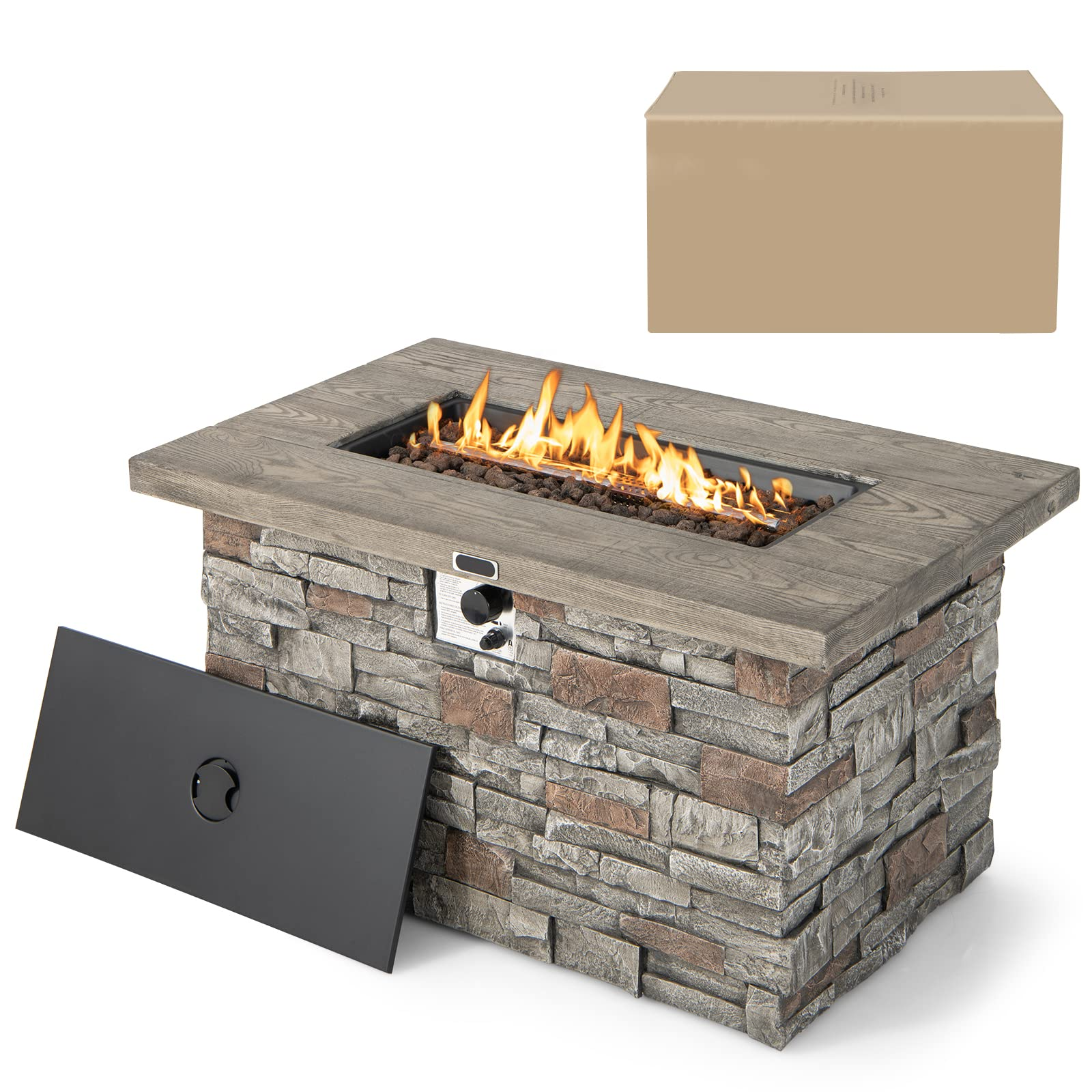 Giantex Propane Fire Pit Table - 2-in-1 Outdoor Rectangle Fire Table